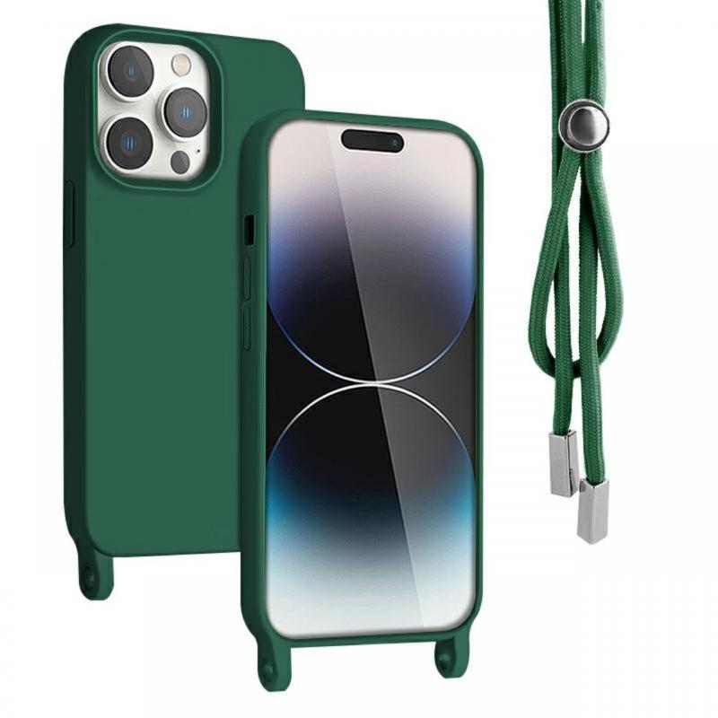 Lemontti Husa Silicon cu Snur iPhone 14 Pro Verde (protectie 360°, material fin, captusit cu microfibra)