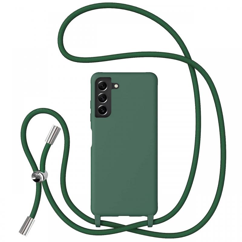 Lemontti Husa Silicon cu Snur Samsung Galaxy S21 FE Verde (protectie 360°, material fin, captusit cu microfibra)