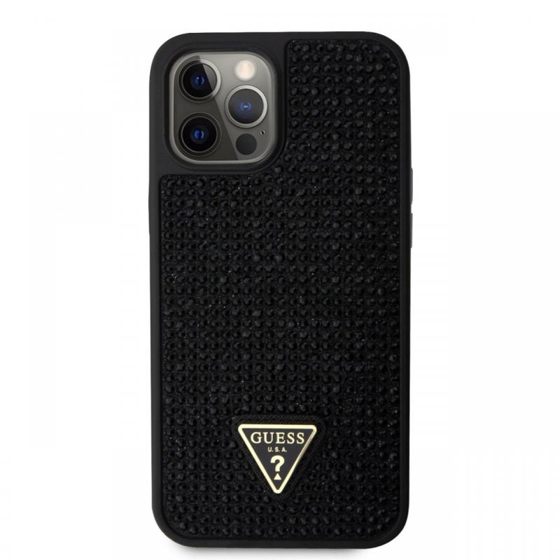 Guess Husa Rhinestones Triangle Metal Logo iPhone 12 / 12 Pro Negru