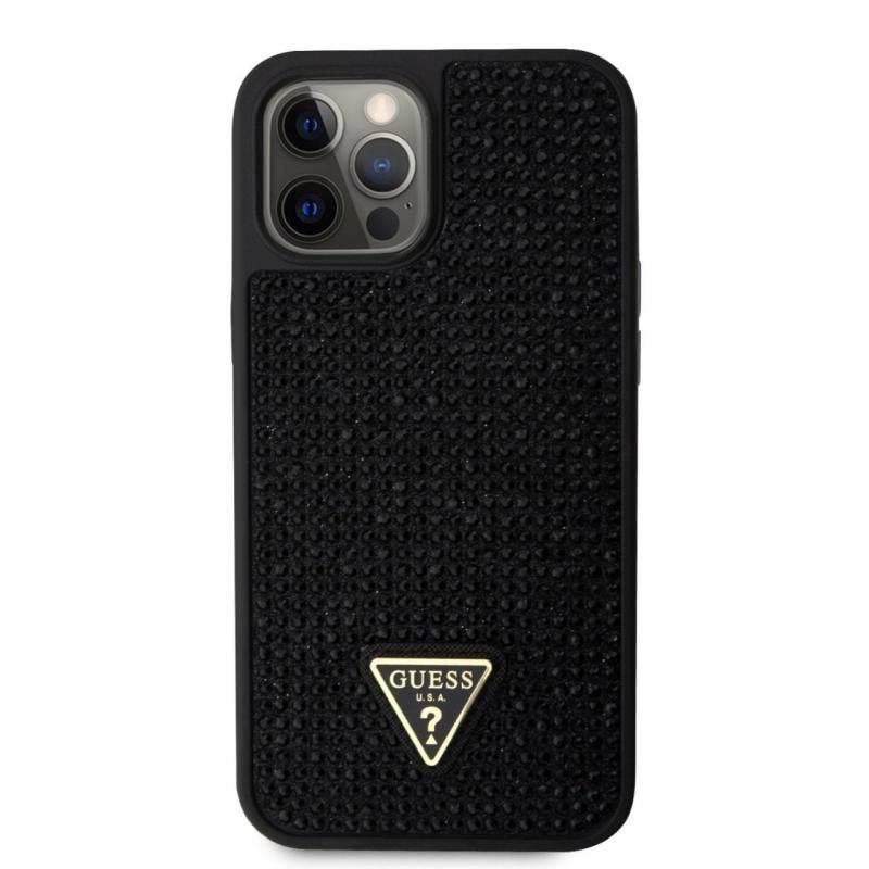 Guess Husa Rhinestones Triangle Metal Logo iPhone 12 Pro Max Negru