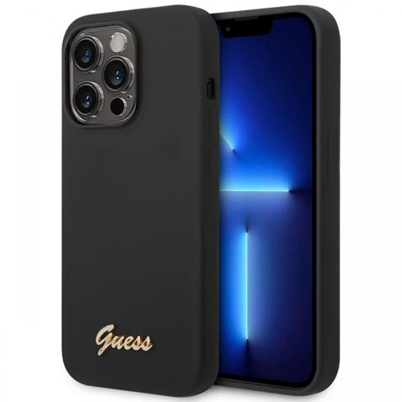 Guess Husa Silicon Metal Logo iPhone 14 Pro Max Negru