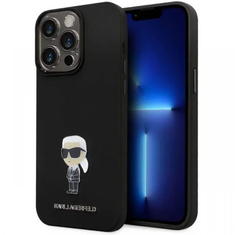 Karl Lagerfeld Husa Liquid Silicone Metal Ikonik iPhone 15 Pro Max Negru