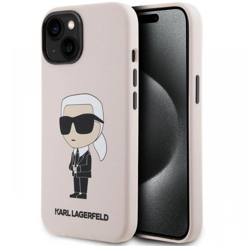 Karl Lagerfeld Husa Liquid Silicone Ikonik iPhone 15 Roz