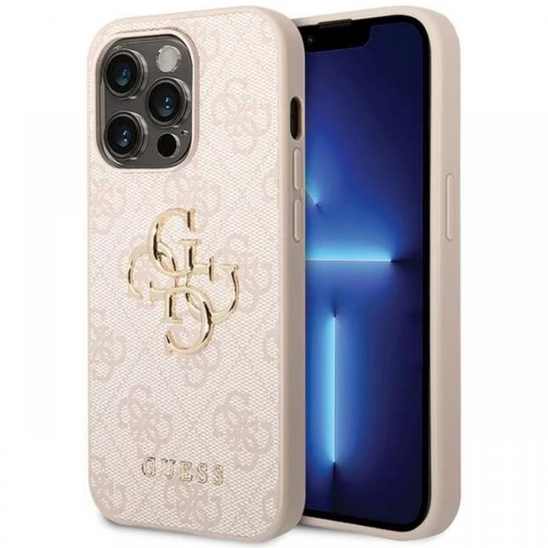 Guess Husa PU 4G Metal Logo iPhone 15 Pro Max Roz