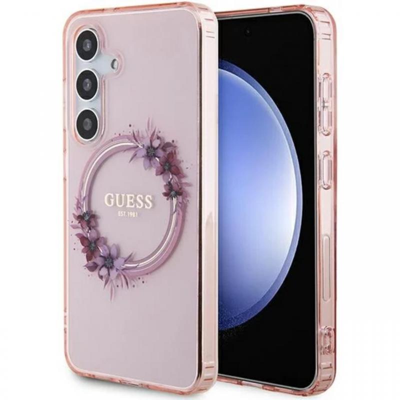 Guess Husa Flowers Wreath MagSafe Samsung Galaxy S24 Roz