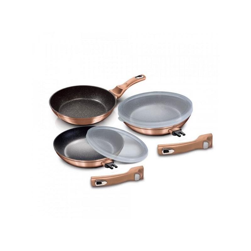 Set 3 tigai marmorate cu capace plastic Rose Gold Berlinger Haus BH 7054