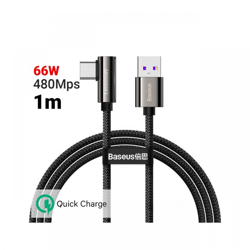 Cablu USB la Type-C Baseus Legend Series Elbow Fast Charging Black 66W, 1m