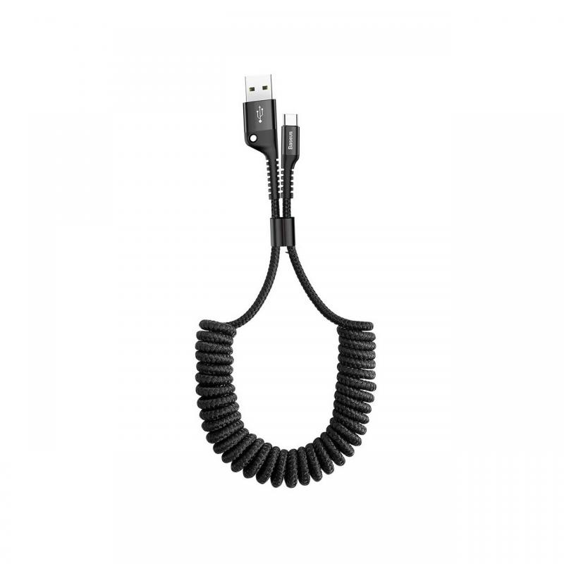 Cablu USB la Type-C Baseus Fish Eye Spring Data Black (1m, 2A, impletitura textila)