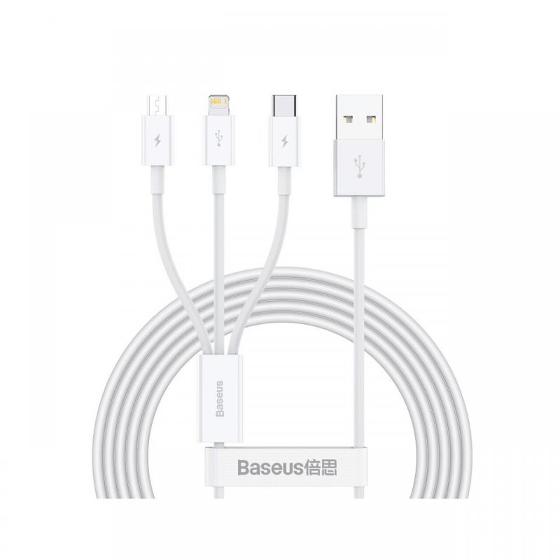 Cablu Fast Charging USB la Lightning, MicroUSB si Type-c Baseus Superior Series 3.5A White 1.5m