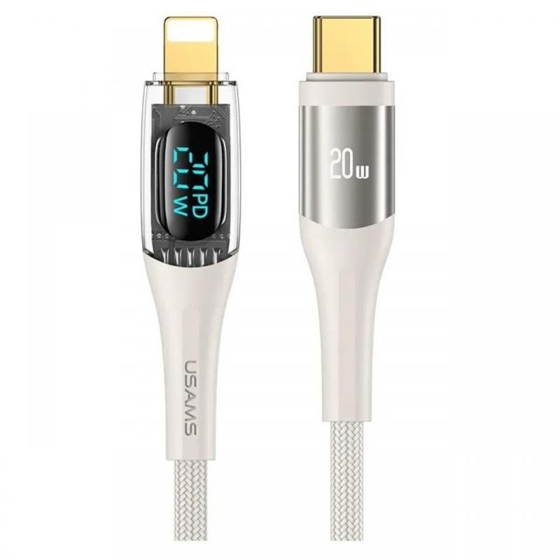 Usams Cablu Digital Type-C la Lightning Fast Charger, PD, 1.2m, Transparent / Bej
