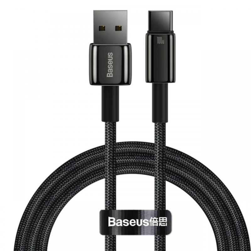 Baseus Cablu Tungsten Gold Fast Charging USB la Type-C 100W, 1m, Negru