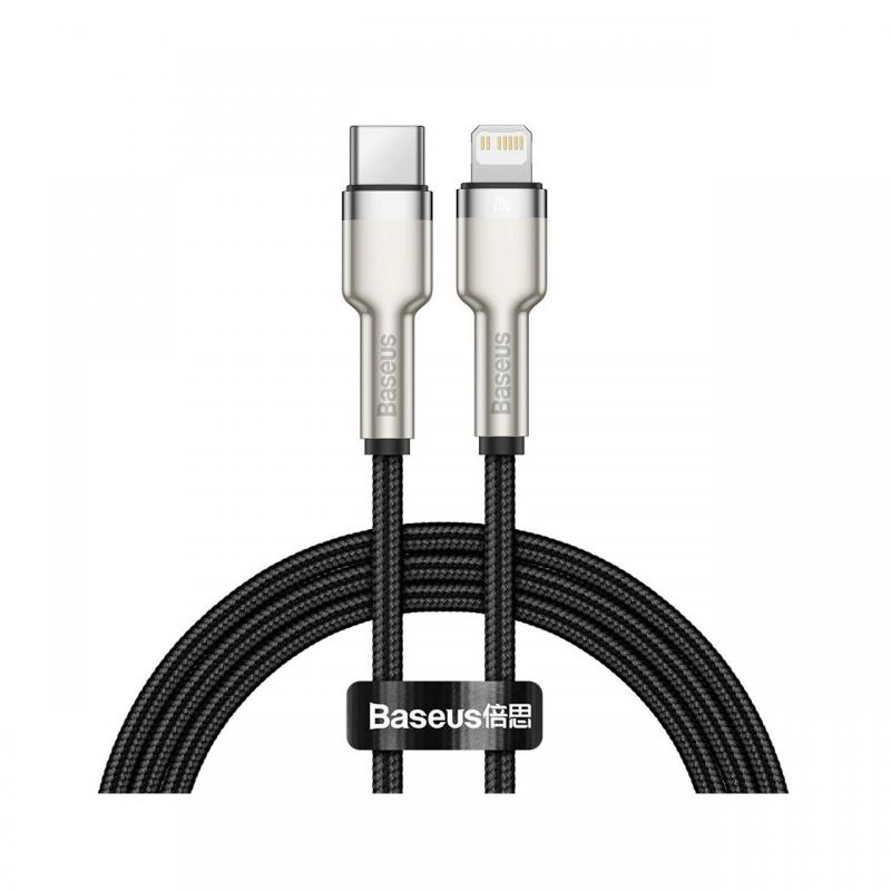 Cablu Type-C la Lightning Baseus Cafule Series Metal PD 20W Black (1m, impletitura nylon)
