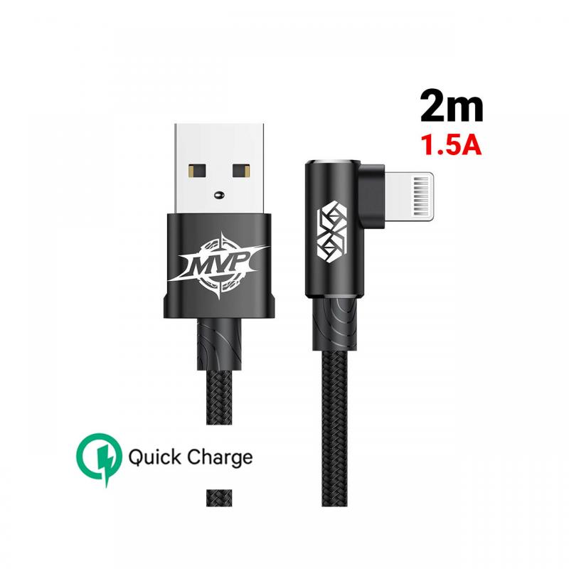 Cablu Lightning Baseus MVP Elbow USB Black (2m, output 1.5A, unghi 90, impletitura nylon)