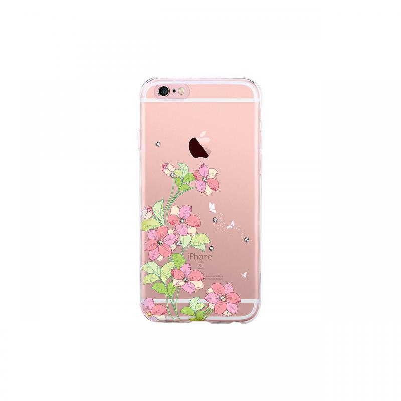 Husa iPhone 6/6S Devia Silicon Bluebell Pink (motiv floral cu cristale)