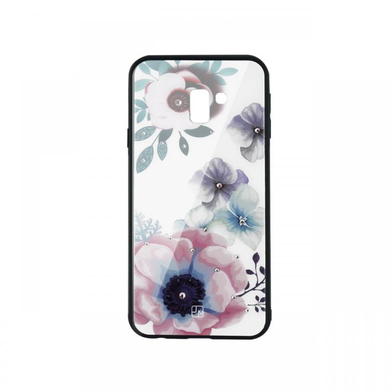 Carcasa Sticla Samsung Galaxy J6 Plus Just Must Glass Diamond Print Flowers White Backgound