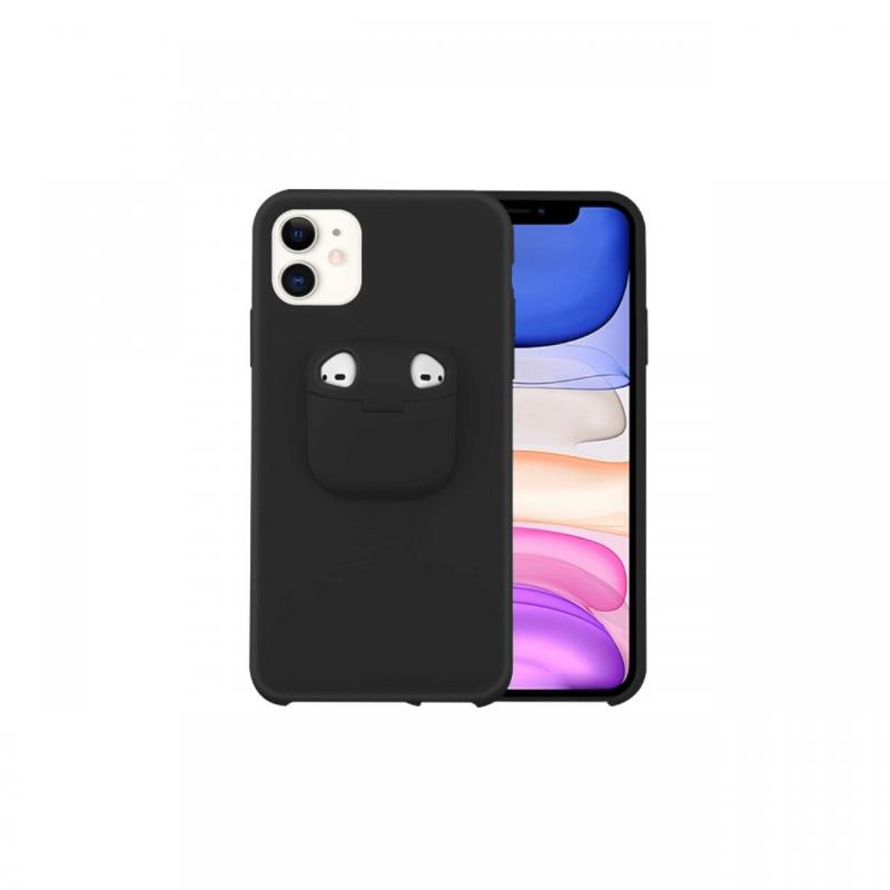 Husa iPhone 11 Lemontti Liquid Silicone with Apple AirPods Case Black