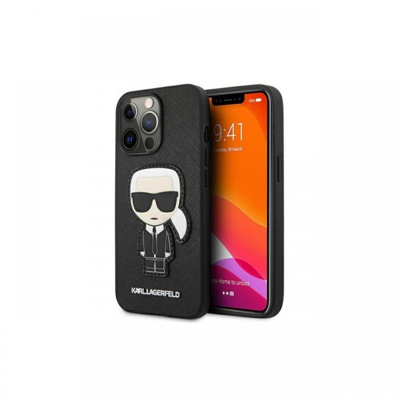 Husa iPhone 13 Pro Max Karl Lagerfeld Saffiano Ikonik Karl`s Patch Negru