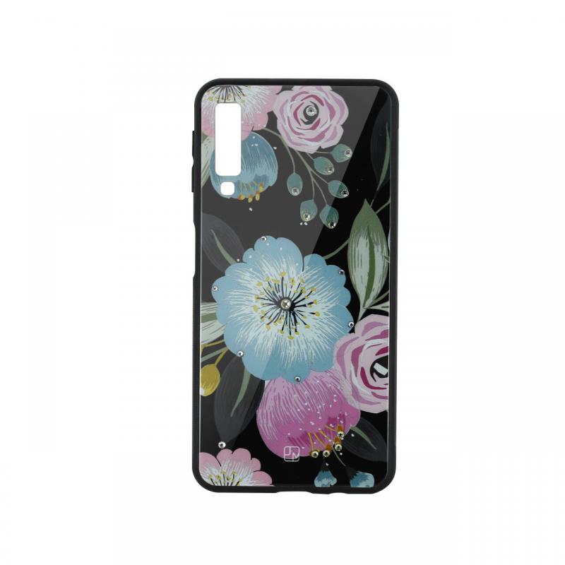 Carcasa Sticla Samsung Galaxy A7 (2018) Just Must Glass Diamond Print Flowers Black Background