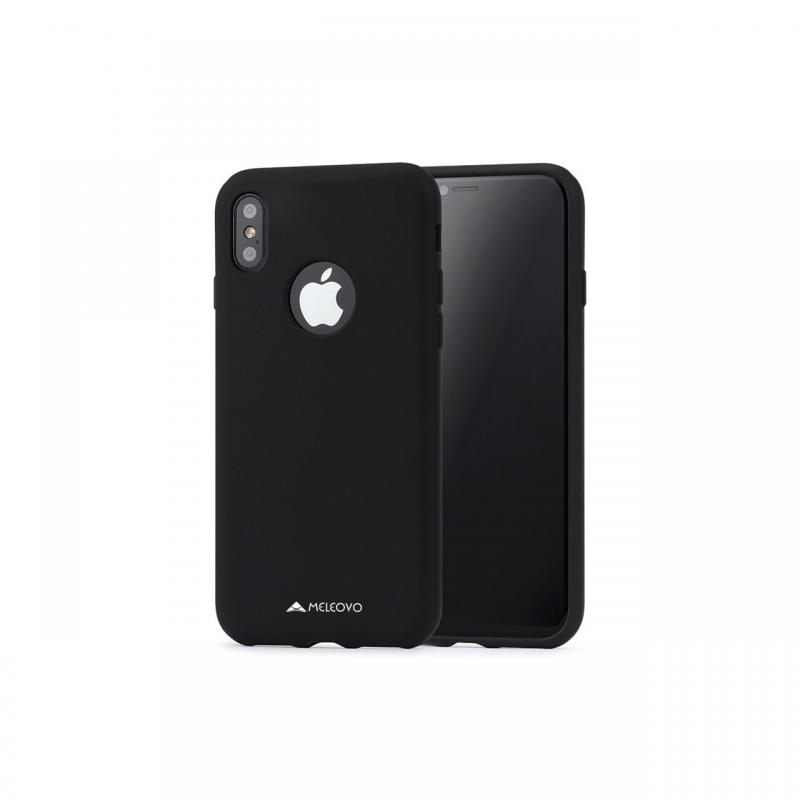 Husa iPhone X / XS Meleovo Liquid Silicone Jacket Black (touch ultrasoft, catifelat)