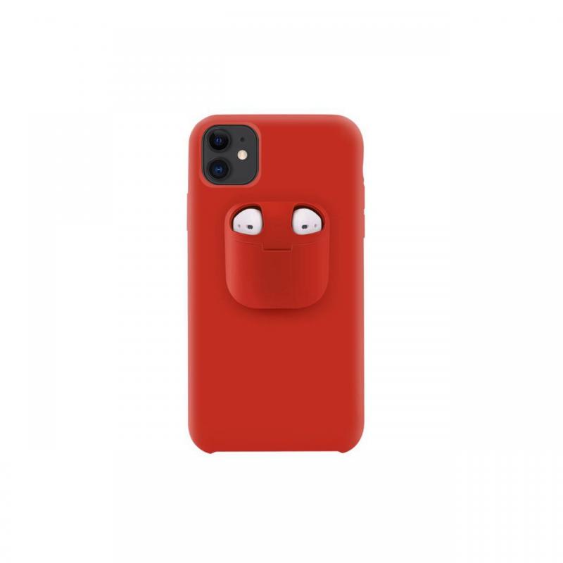 Husa iPhone 11 Lemontti Liquid Silicone with Apple AirPods Case Red