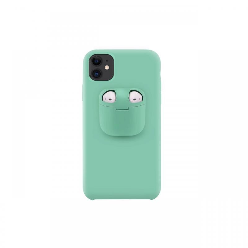 Husa iPhone 11 Lemontti Liquid Silicone with Apple AirPods Case Mint Green