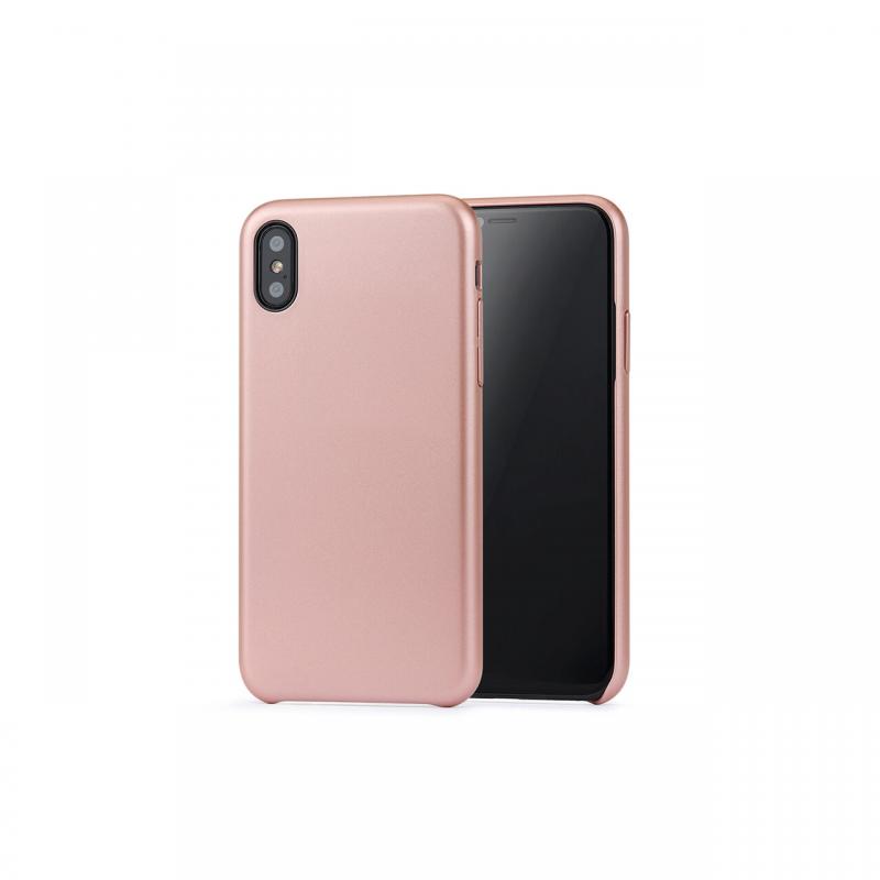 Carcasa iPhone X / XS Meleovo Pure Gear II Rose Gold (culoare metalizata fina, interior piele intoar