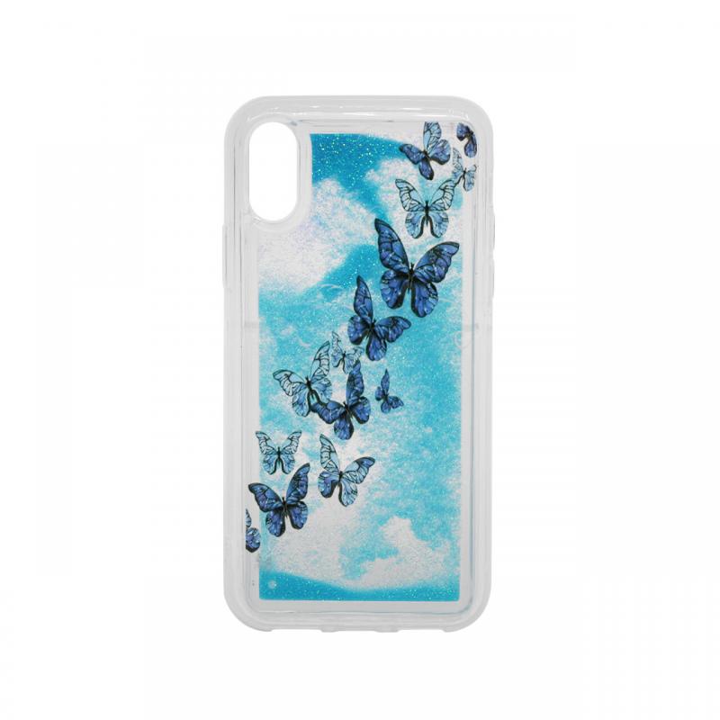 Carcasa iPhone XS / X Lemontti Liquid Sand Butterflies Glitter