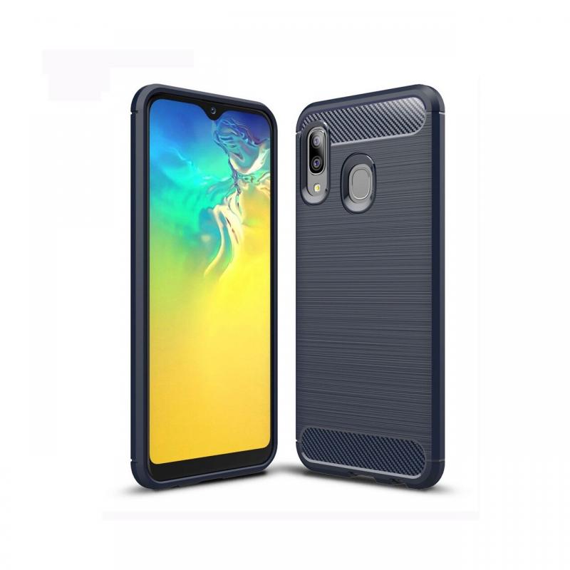 Husa Samsung Galaxy A20e Lemontti Brushed Texture Carbon Fiber Navy Blue