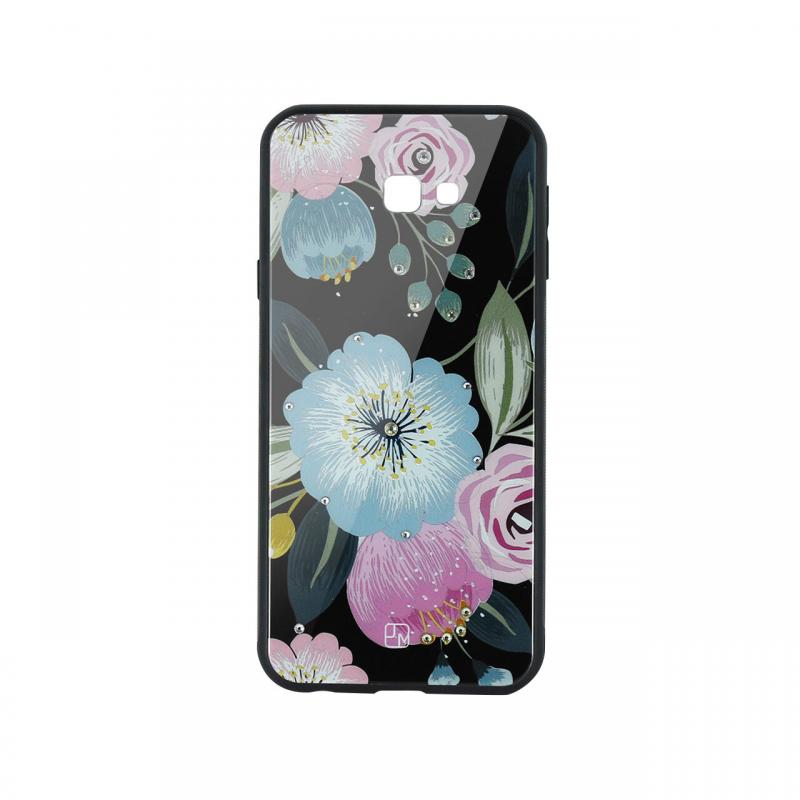 Carcasa Sticla Samsung Galaxy J4 Plus Just Must Glass Diamond Print Flowers Black Background