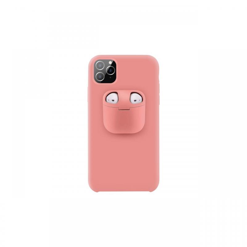 Husa iPhone 11 Pro Lemontti Liquid Silicone with Apple AirPods Case Pink