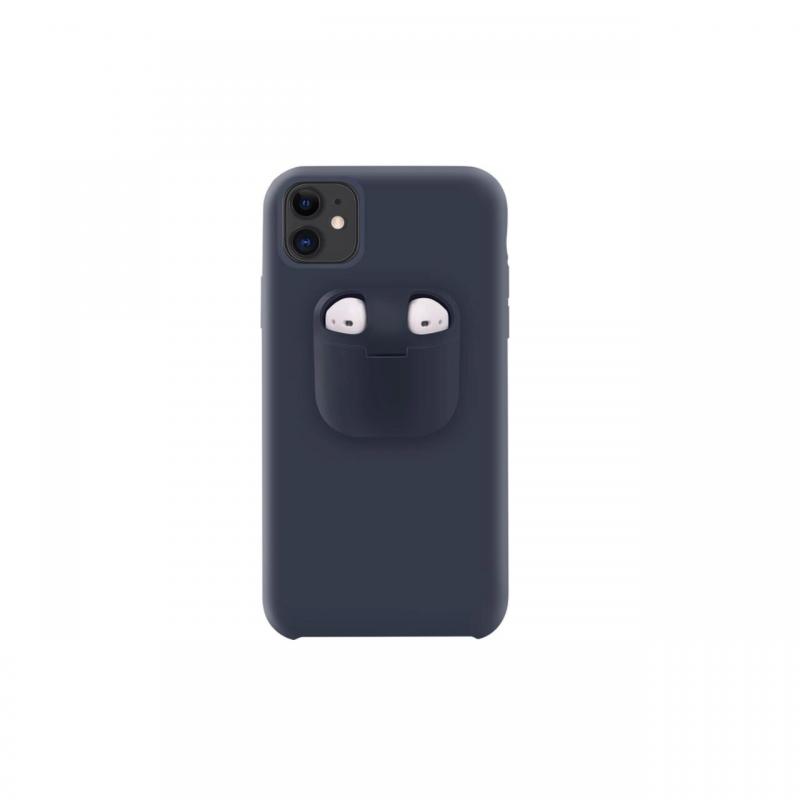 Husa iPhone 11 Lemontti Liquid Silicone with Apple AirPods Case Dark Blue