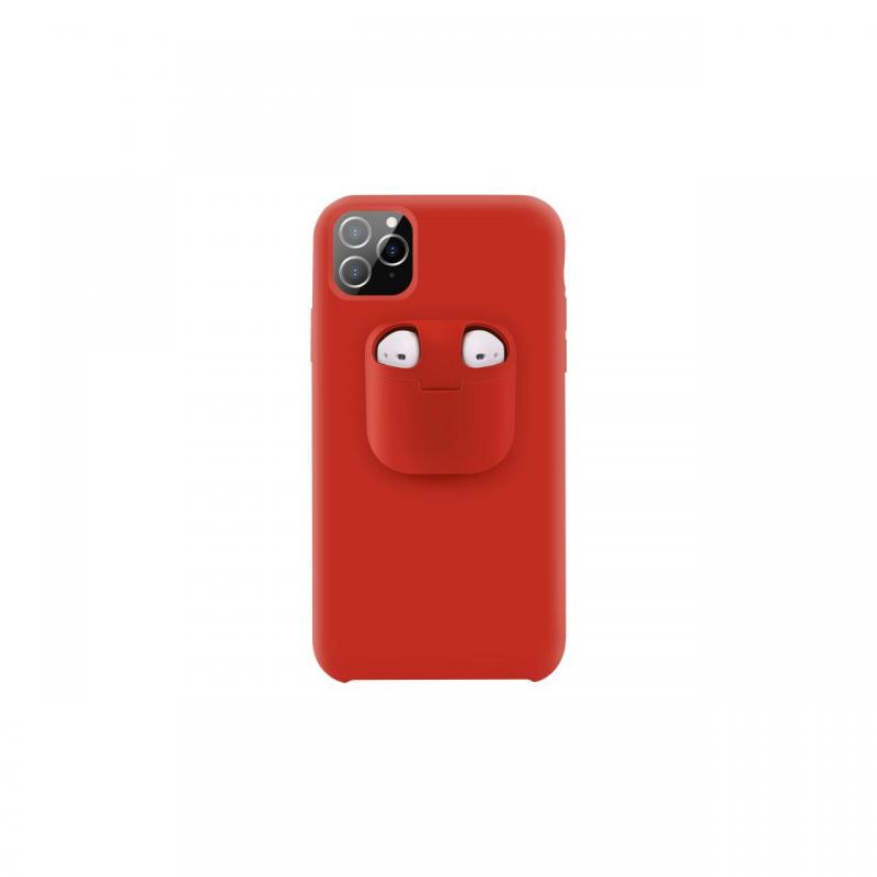 Husa iPhone 11 Pro Lemontti Liquid Silicone with Apple AirPods Case Red