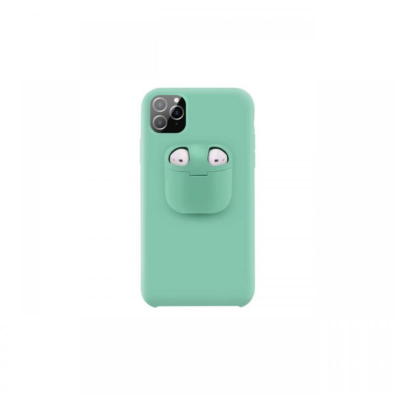 Husa iPhone 11 Pro Lemontti Liquid Silicone with Apple AirPods Case Mint Green