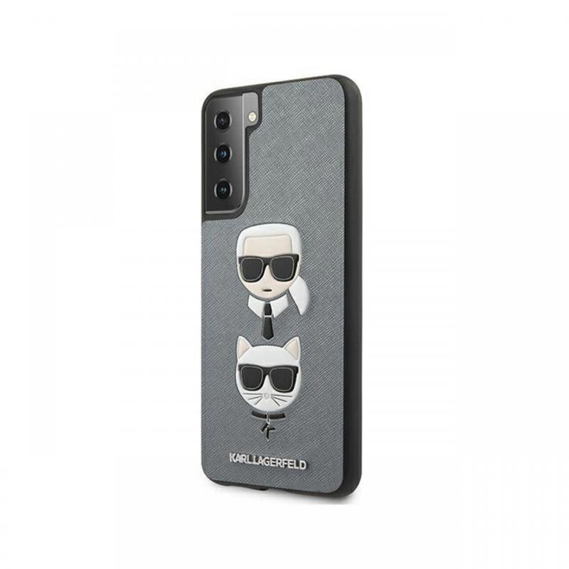 Husa Samsung Galaxy S21 Plus G996 Karl Lagerfeld Saffiano Ikonik Karl&Choupette Head Argintiu