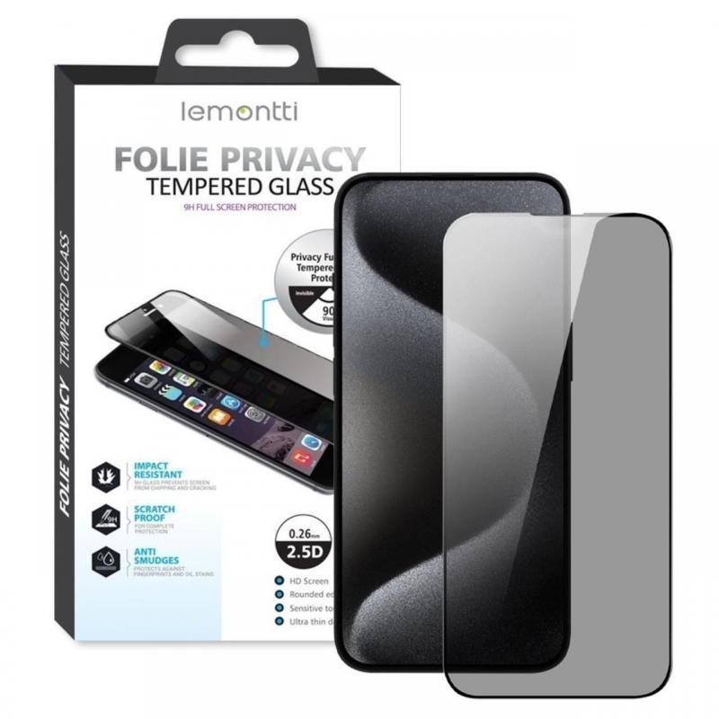 Folie iPhone 13 / 13 Pro Lemontti Sticla Privacy Black