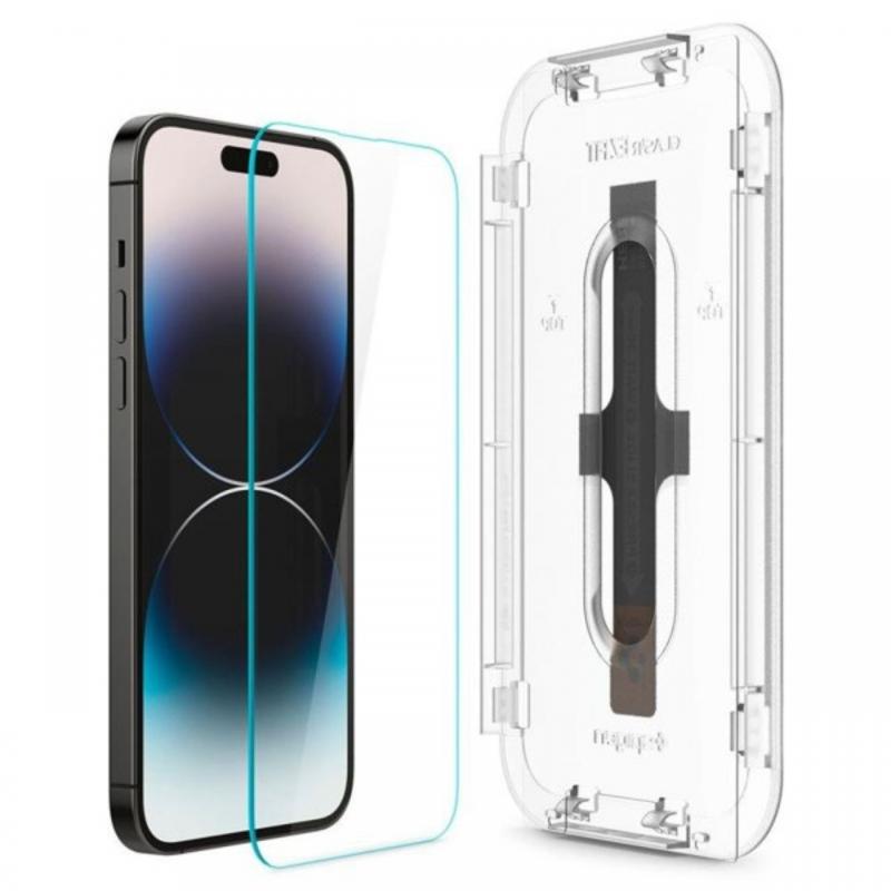 Spigen Folie Sticla GLAS.tr EZ Fit iPhone 14 Pro Clear, set 2 buc, kit de montare