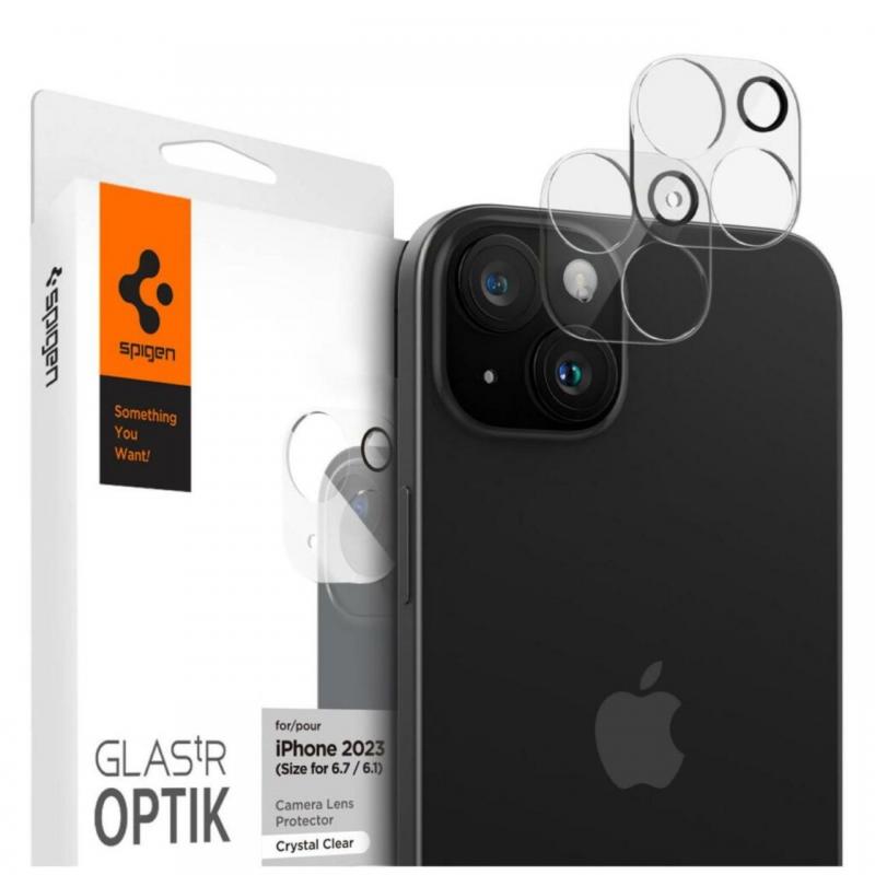 Spigen Folie Sticla Camera Glass tR Optik iPhone 15 / 15 Plus Crystal Clear (2 buc/pachet)