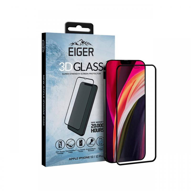 Folie iPhone 12 / 12 Pro Eiger Sticla Curbata 3D Clear Black