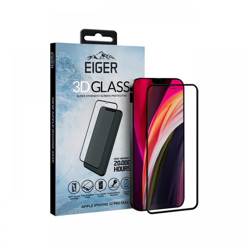 Folie iPhone 12 Pro Max Eiger Sticla Curbata 3D Clear Black