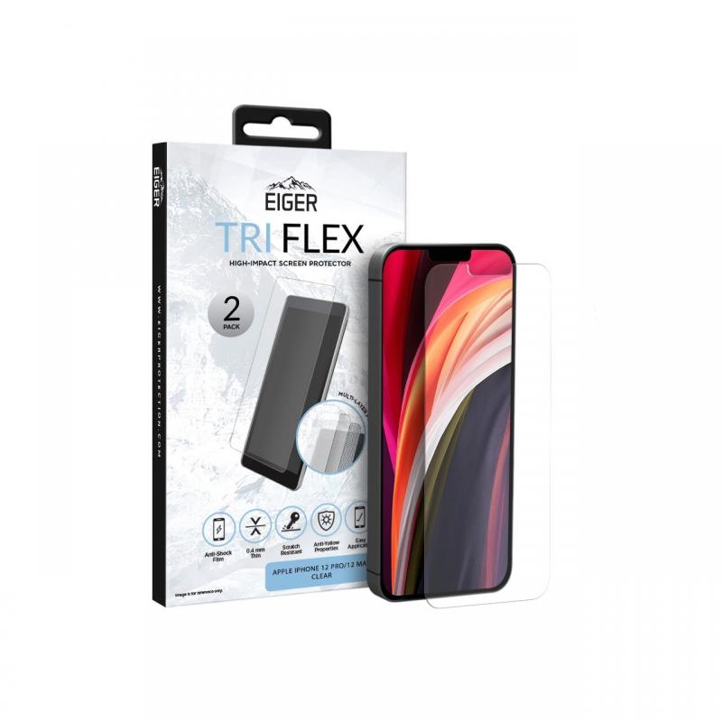 Folie iPhone 12 / 12 Pro Eiger Clear Tri Flex Clear 2 buc/pachet