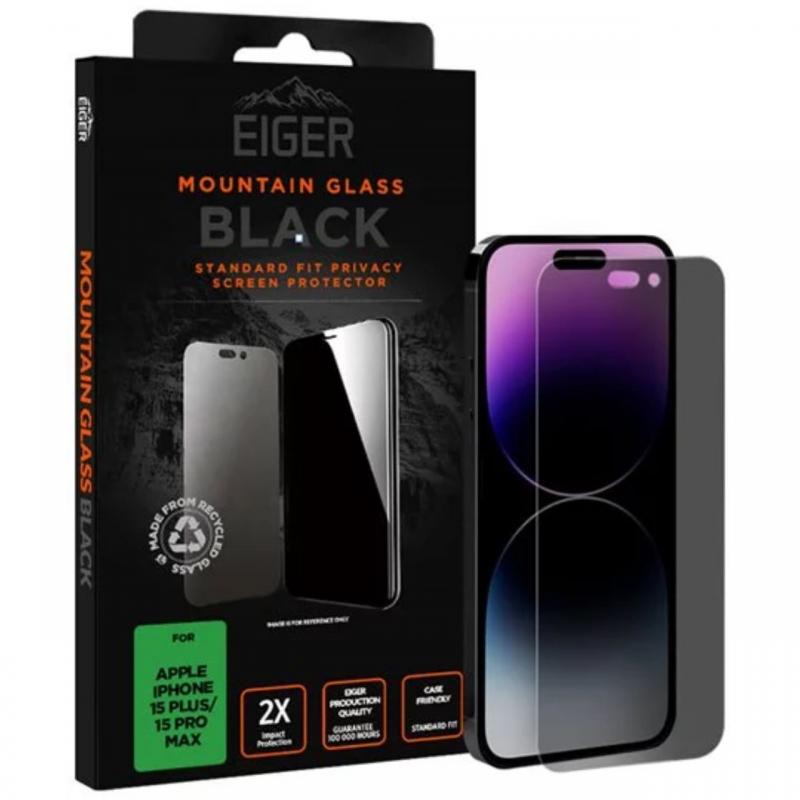 Eiger Folie Sticla Mountain Glass Privacy iPhone 15 Plus / 15 Pro Max Negru