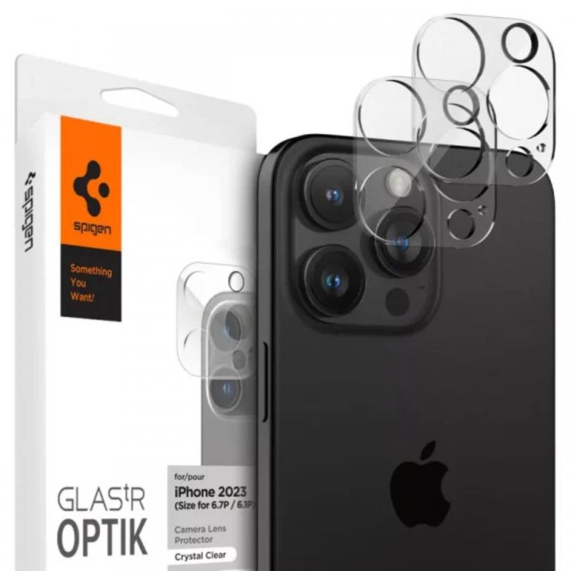 Spigen Folie Sticla Camera Glass tR Optik iPhone 15 Pro / 15 Pro Max / 14 Pro / 14 Pro Max Crystal Clear (2 buc/pachet)