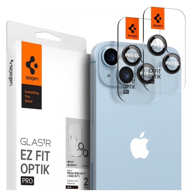 Spigen Folie Sticla Camera Glass EZ Fit Optik Pro iPhone 15 / 15 Plus / 14 / 14 Plus Black (2 buc/pachet)