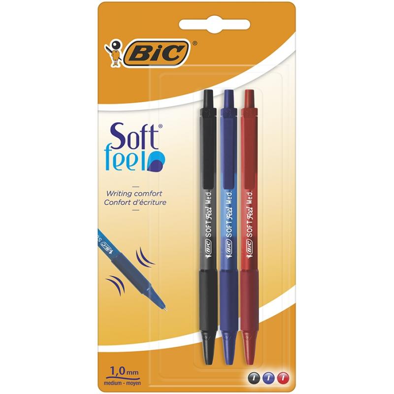 Pix Soft Feel, 1.0 mm, retractabil, diverse culori, blister 3 buc/set BIC