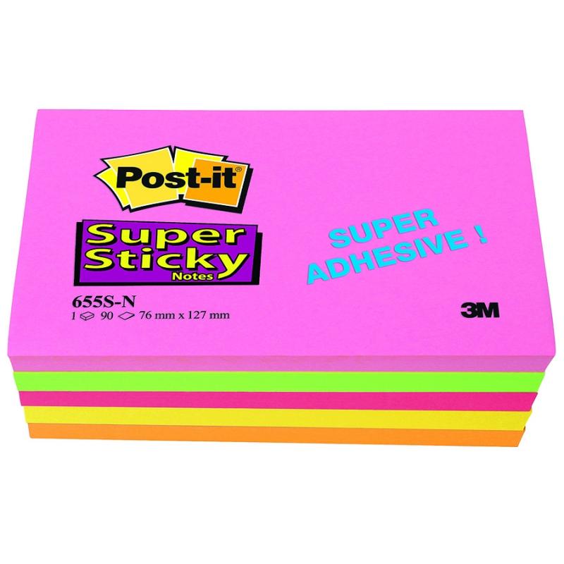 Notite adezive neon Super Sticky Post-It® 127 mm x 76 mm 3M