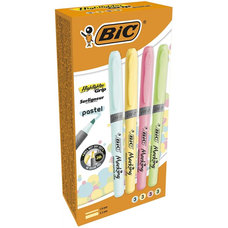 Evidentiator Brite Liner Grip asortate pastel 12 buc/set Bic