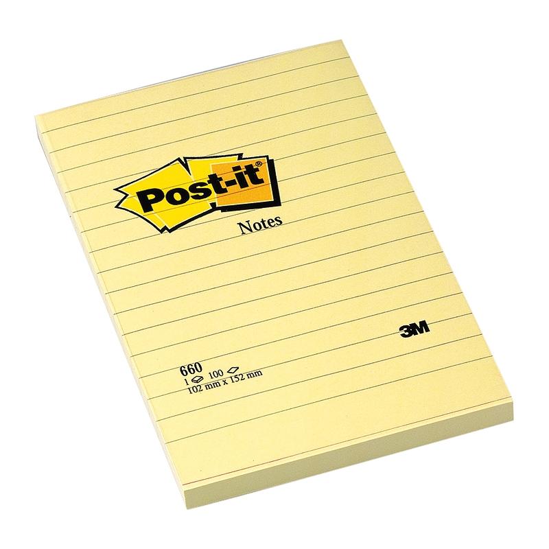 Notite adezive galbene liniate Post-It 152 x 102 mm 3M