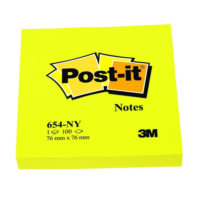 Notite adezive galbene neon Post-It 76 mm x 76 mm 100 file/bloc 3M