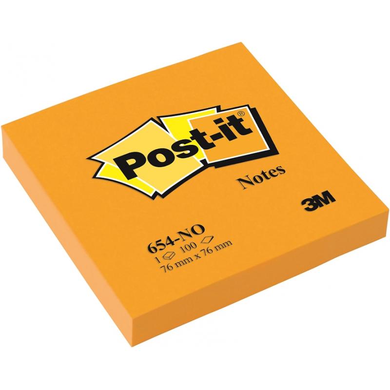 Notite adezive portocalii neon Post-It 76 mm x 76 mm 100 file/bloc 3M