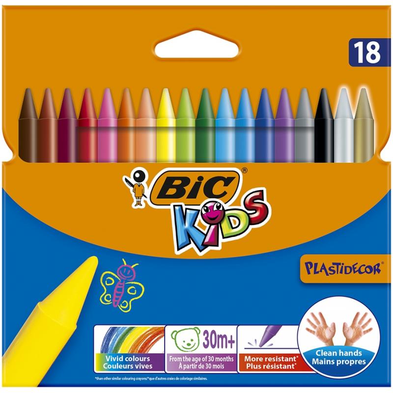 Creioane cerate plastifiate Plastidecor 18 buc/set Bic